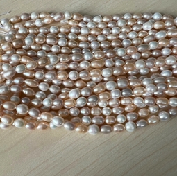 Ferskvandsperler, Rice, Pastel mix,  ca. 6,5 x 7,5 mm - Hel streng