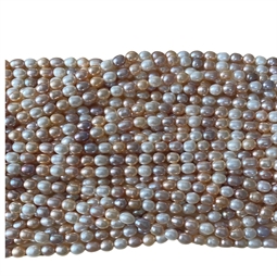 Ferskvandsperler, Rice, Pastel mix,  ca. 6,5 x 7,5 mm - Hel streng
