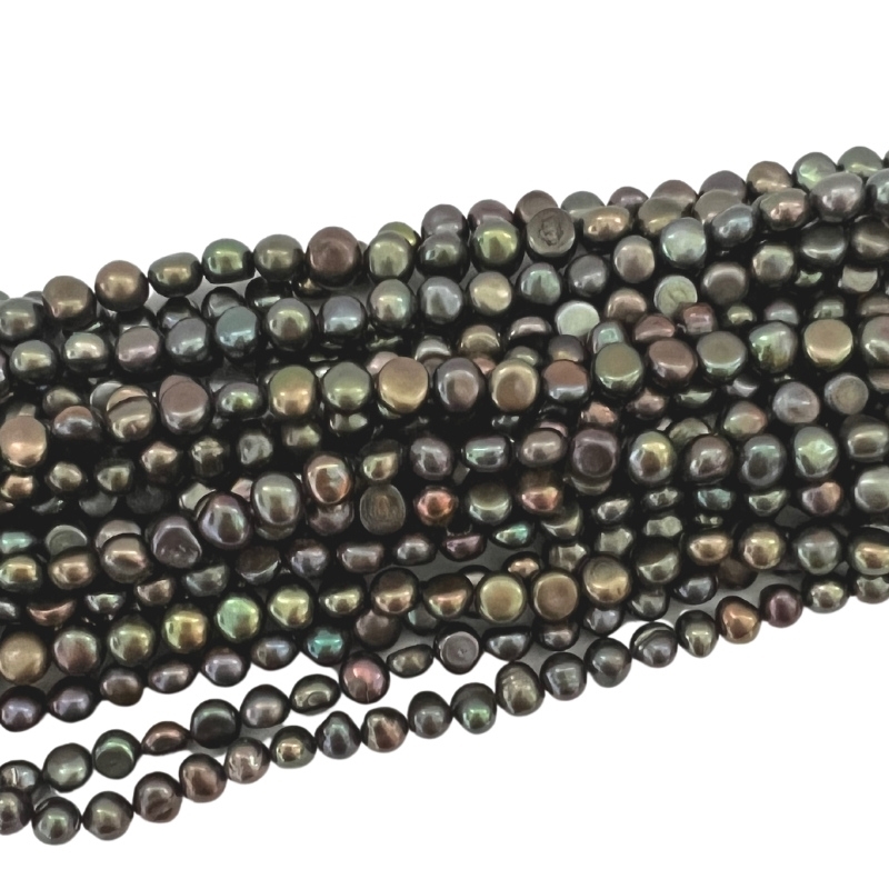 Ferskvandsperler, Guldgrøn, 5 - 6 mm - Hel streng