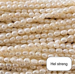 Ferskvandsperler, Hvid, Rice,  ca. 6 - 8 mm, Streng