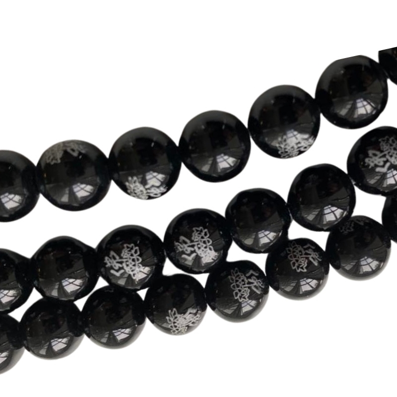 8 mm Sort agat perler med kinesisk tegn