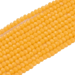 Små 3 mm farvemættet gule glasperler. prisen er for en hel streng