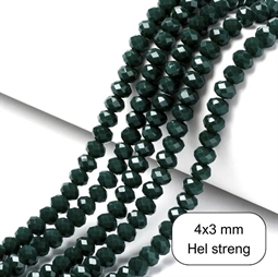 Meget mørkegrønne glasperler 4 x 3 mm - Hel streng