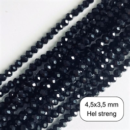 4,5x3,5 mm Glasperler, Sort facet 1/1 streng