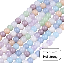 Glasperler, Mix pastel, 3 x 2,5 mm  - Hel streng