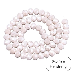 6x5 mm Glasperler, Råhvid, facet  1/1 streng