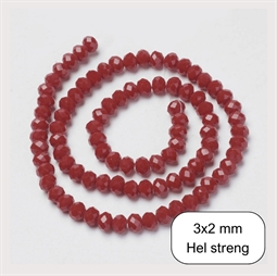 3x2 mm Rubinrøde glasperler - Hel streng