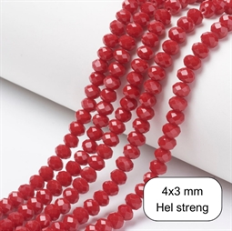 4x3 mm Røde glasperler - Hel streng