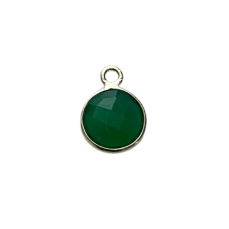 Rundt vedhæng med Grøn onyx Sølvkant - materialer til selv smykker