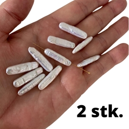 Lange hvide Biwa ferskvandsperler, ca. 25 mm, 2 stk.